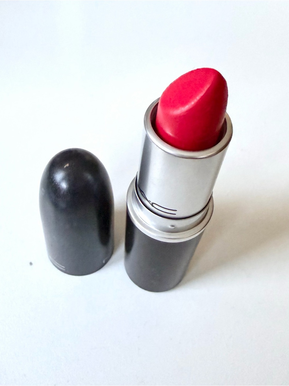 MAC limited edition satin Lipstick - Bright Red/coral “toxic tale”